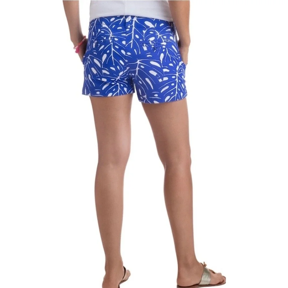 Vineyard Vines Womens Blue White Monstera‎ Leaf Daybreak Shorts Size 0 Tropical